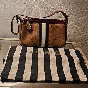 L.A.M.B. Tan and Black Clutch with White Stripe
